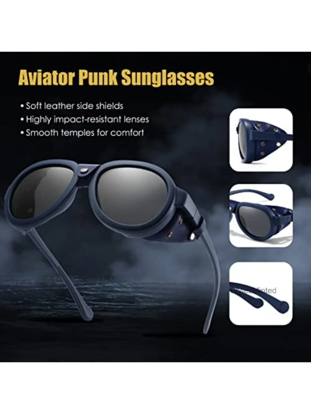 Retro Steampunk Polarized Sunglasses Leather Side Shield Gothic Eyewear